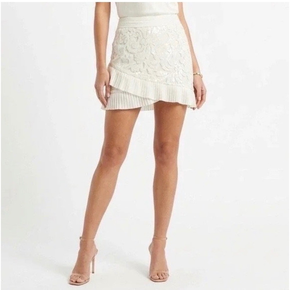 White Lace Ruffle Mini Skirt